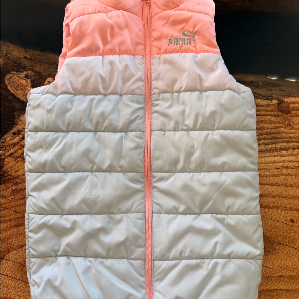 Puma Puffer Vest Youth Medium 10/12 Pink White Lightweight Zip